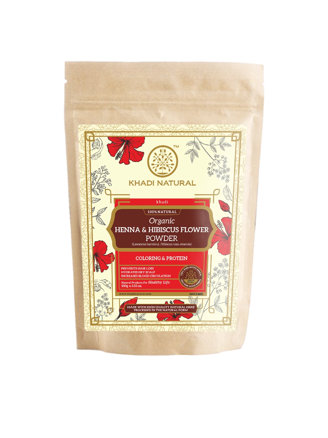 

Khadi Natural Henna & Hibiscus Flower organic Powder- 100g, Red
