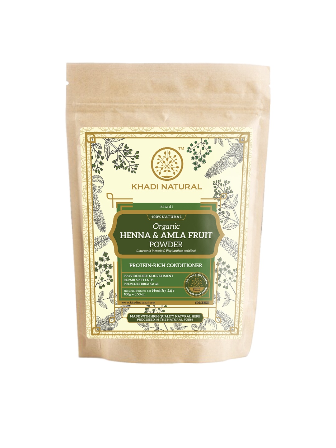 

Khadi Natural Henna & Amla Fruit Organic Powder To Repair Split Ends - 100g, Green