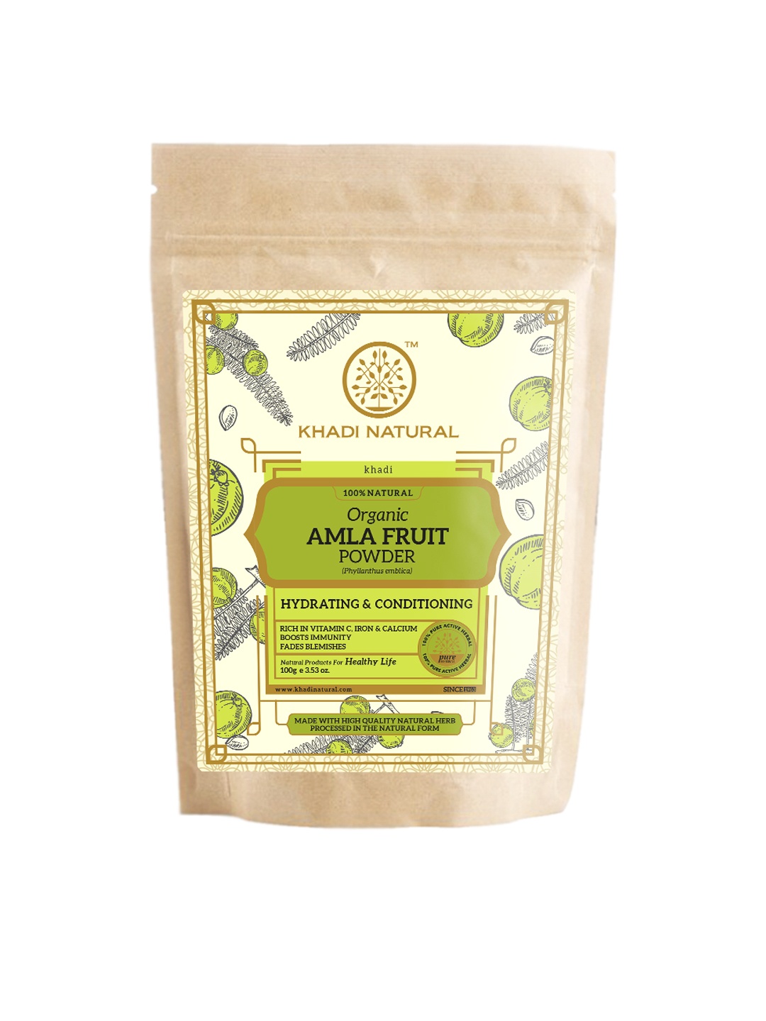 

Khadi Natural Amla Fruit Organic Powder To Strengthen Hair Roots - 100g, Green
