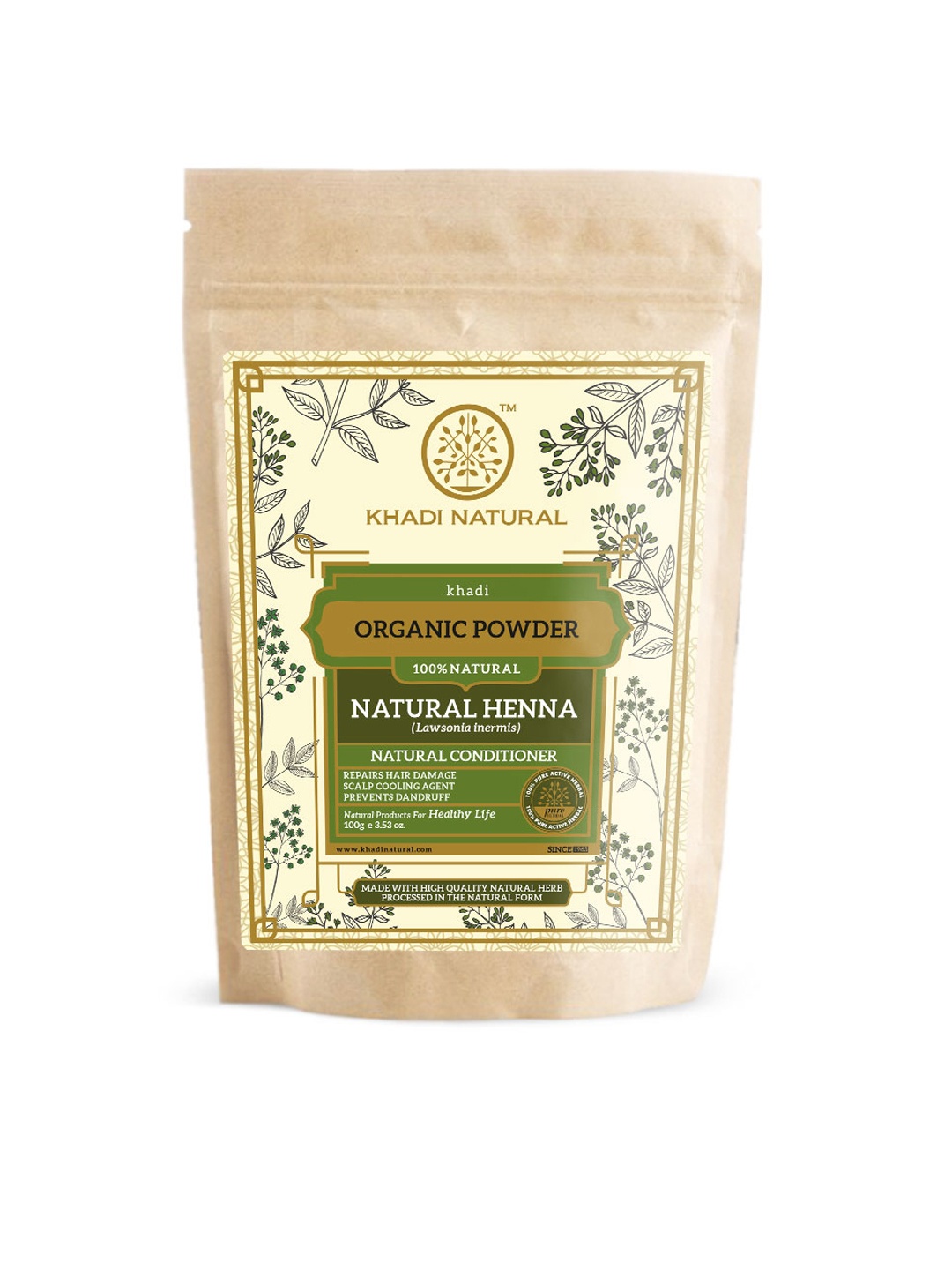 

Khadi Natural Organic Natural Henna Powder To Repair Damaged Hair - 100g, Green