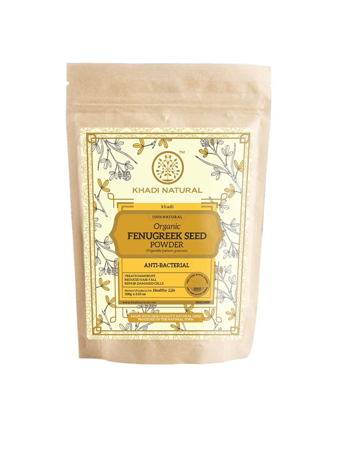 

Khadi Natural Fenugreek Seed Anti-Bacterial Organic Powder - 100g, Yellow