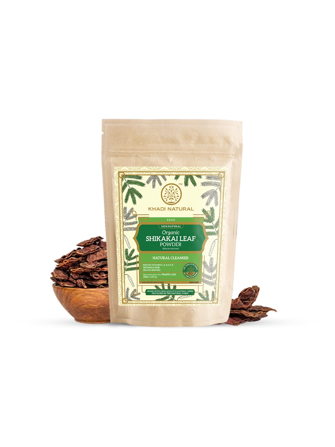 

Khadi Natural Anti- Dandruff & Cleanser Shikakai Leaf Organic Powder - 100g, Green