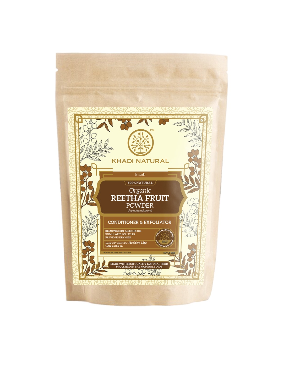 

Khadi Natural Reetha Fruit Organic Powder To Remove Dirt & Excess Oil - 100g, Brown