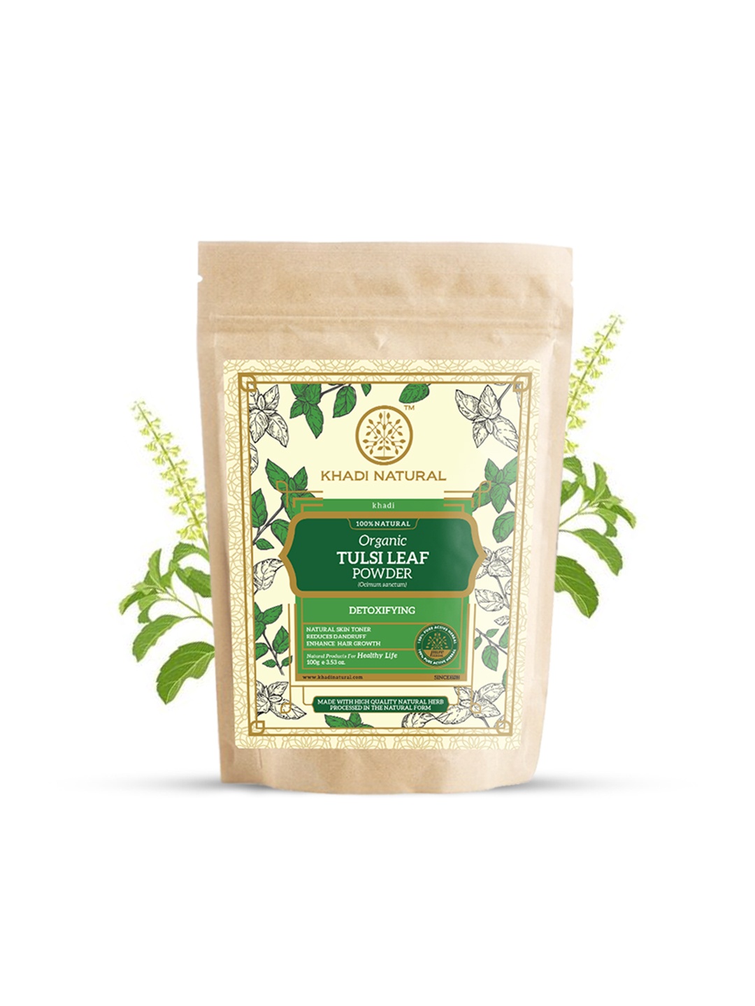 

Khadi Natural Tulsi Leaf Organic Powder To Reduce Dandruff - 100g, Green