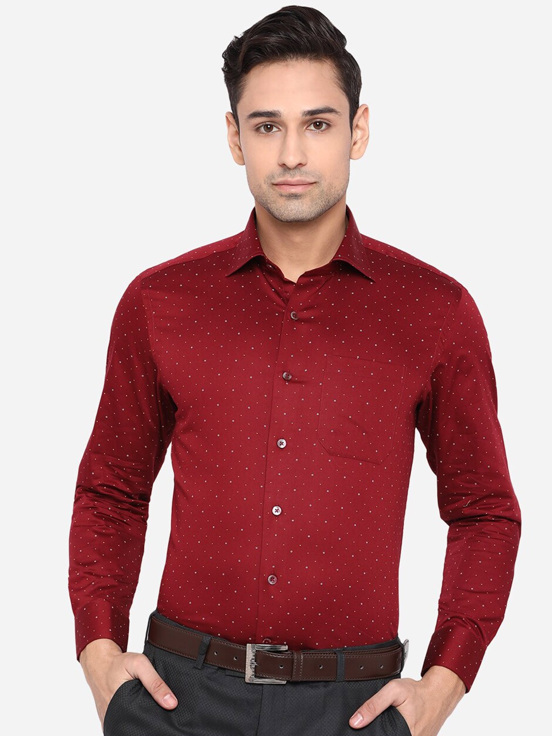 

METAL Men Maroon Slim Fit Opaque Printed Formal Shirt