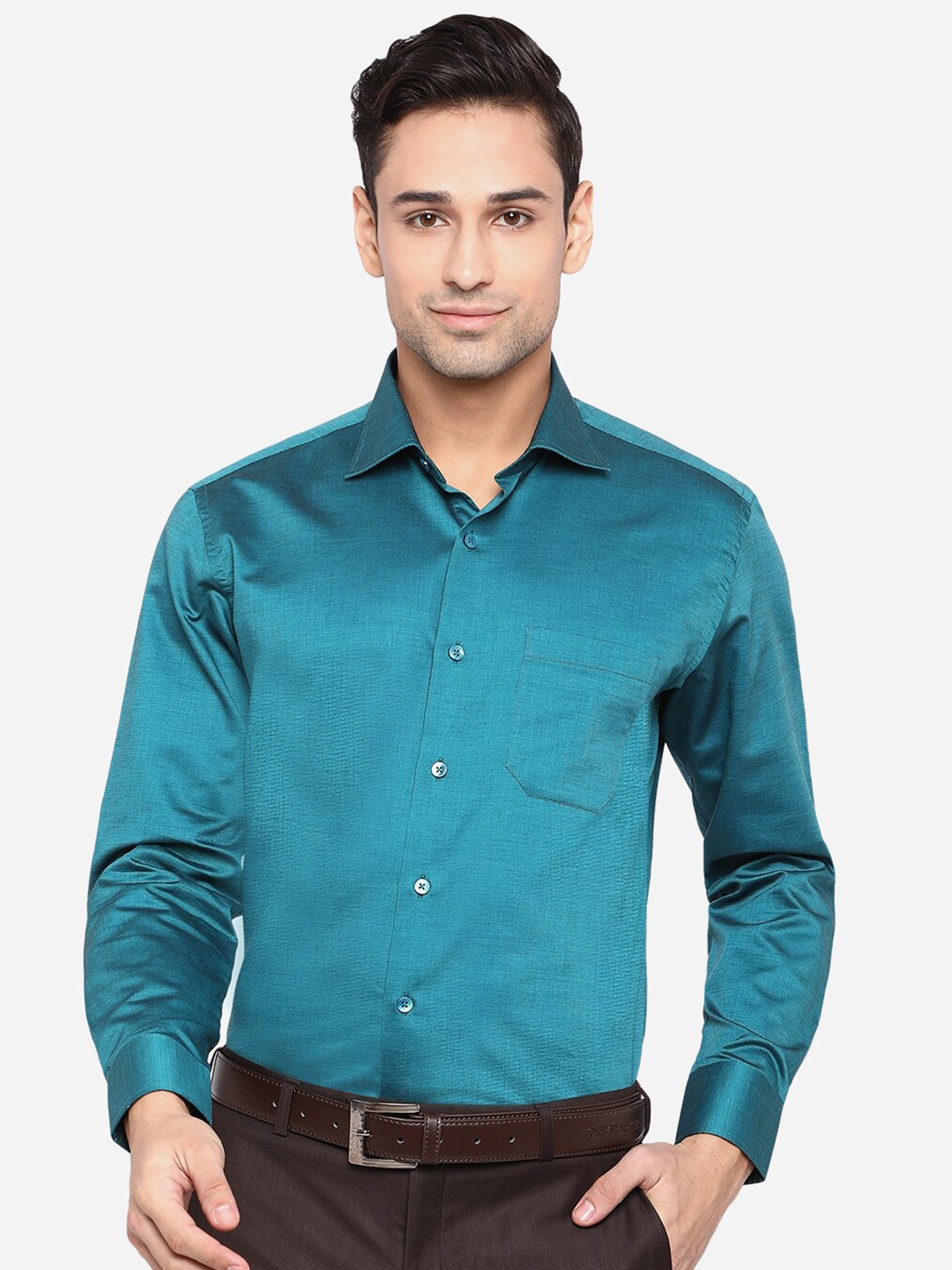 

METAL Men Green Slim Fit Opaque Pure Cotton Formal Shirt