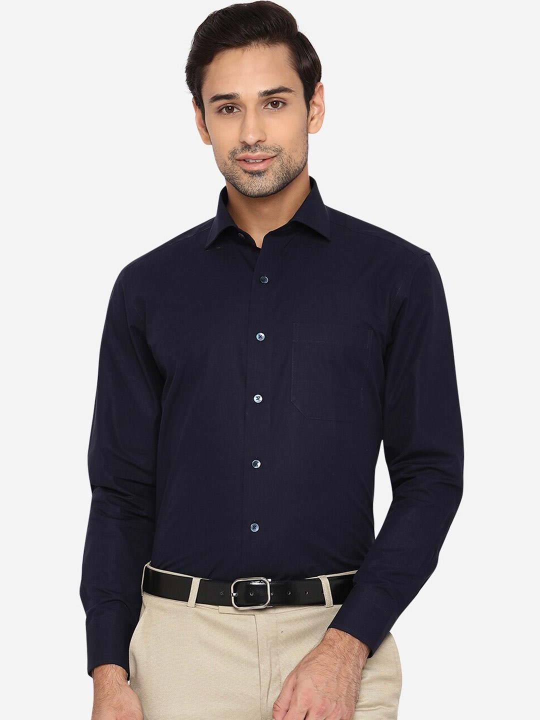 

METAL Men Slim Fit Pure Cotton Formal Shirt, Navy blue