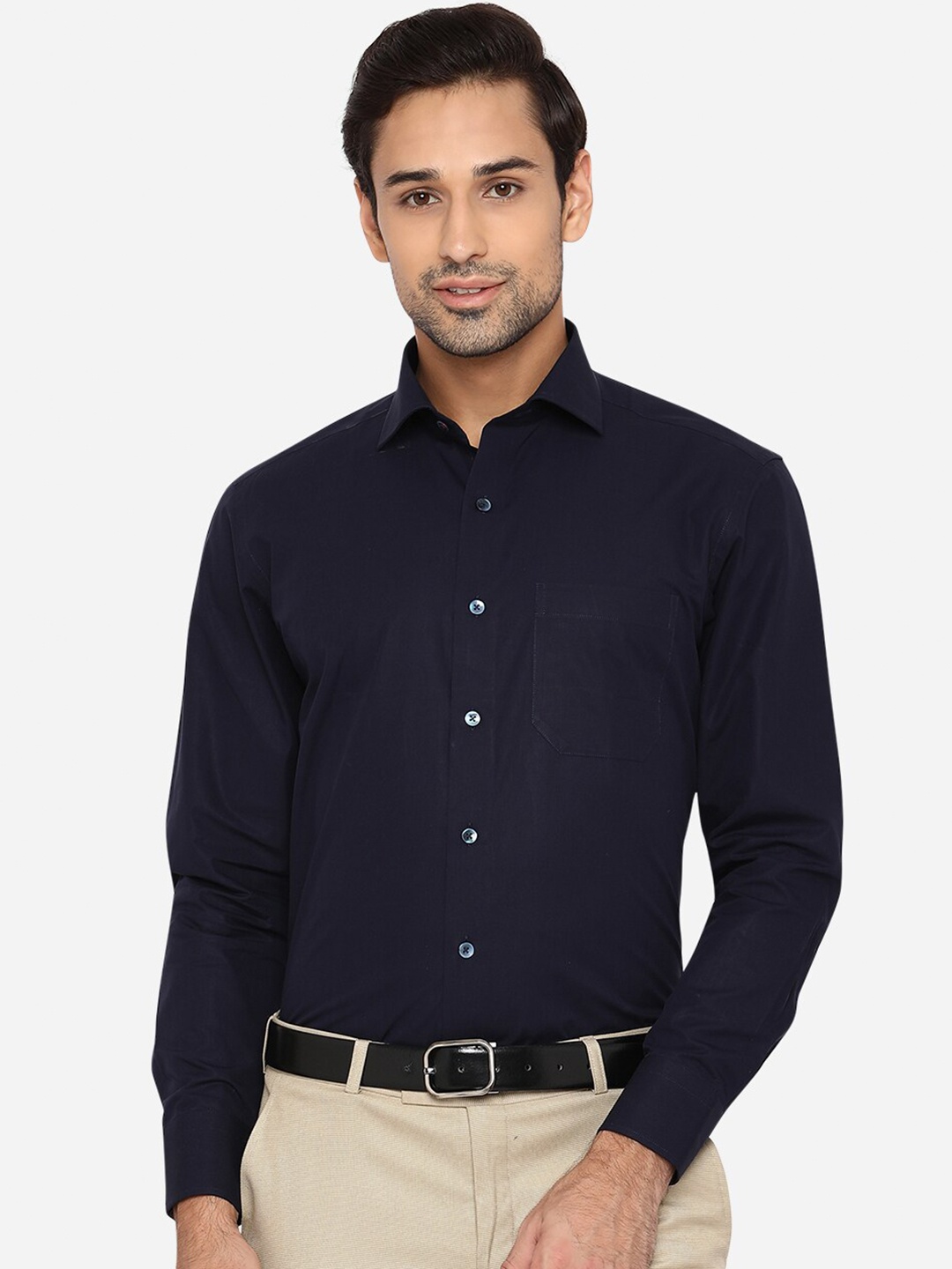 

METAL Men Navy Blue Slim Fit Pure Cotton Formal Shirt