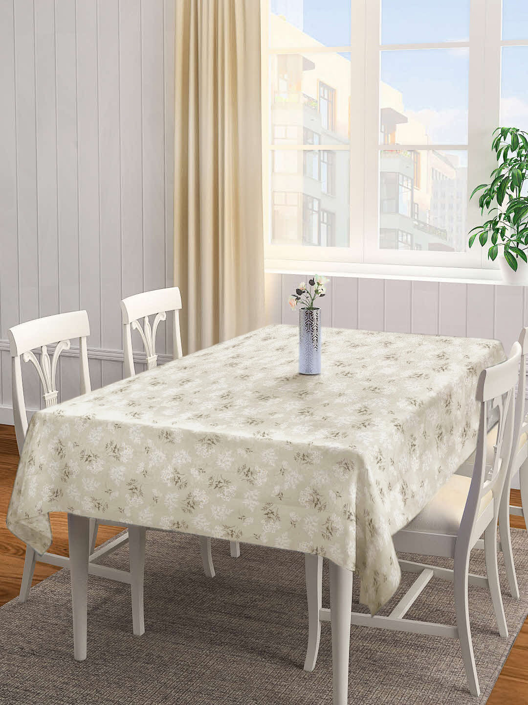 

Arrabi Beige Floral TC Cotton Blend 6 Seater Table Cover