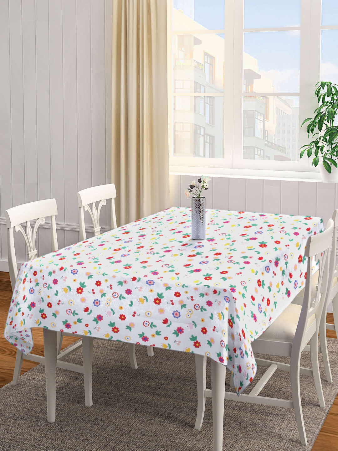 

Arrabi White Floral TC Cotton Blend 6 Seater Table Cover
