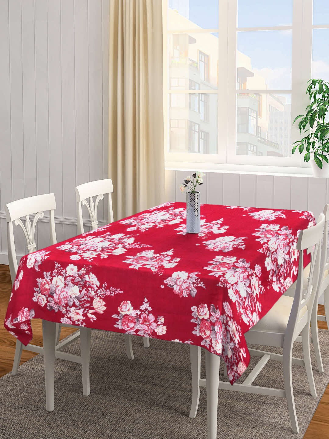 

Arrabi Red Floral Printed 6 Seater Table Cover