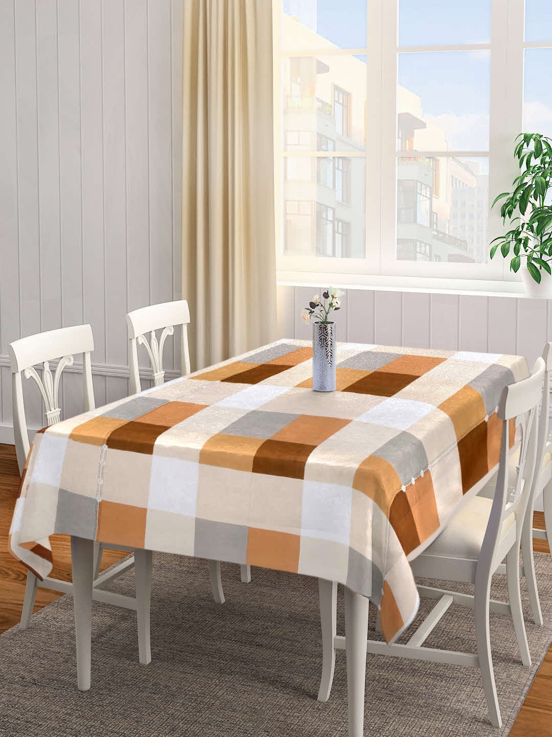 

Arrabi Multicoloured Checked Cotton Blend 6 Seater Table Cover, Multi