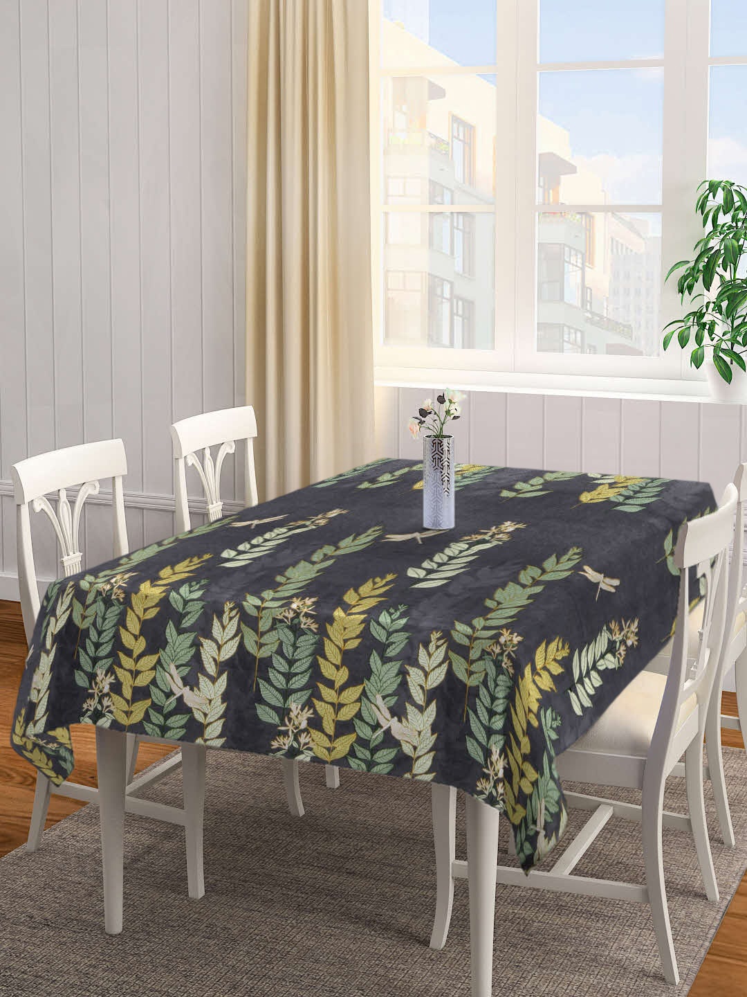 

Arrabi Grey Leaf Printed 6 Seater Table Cover