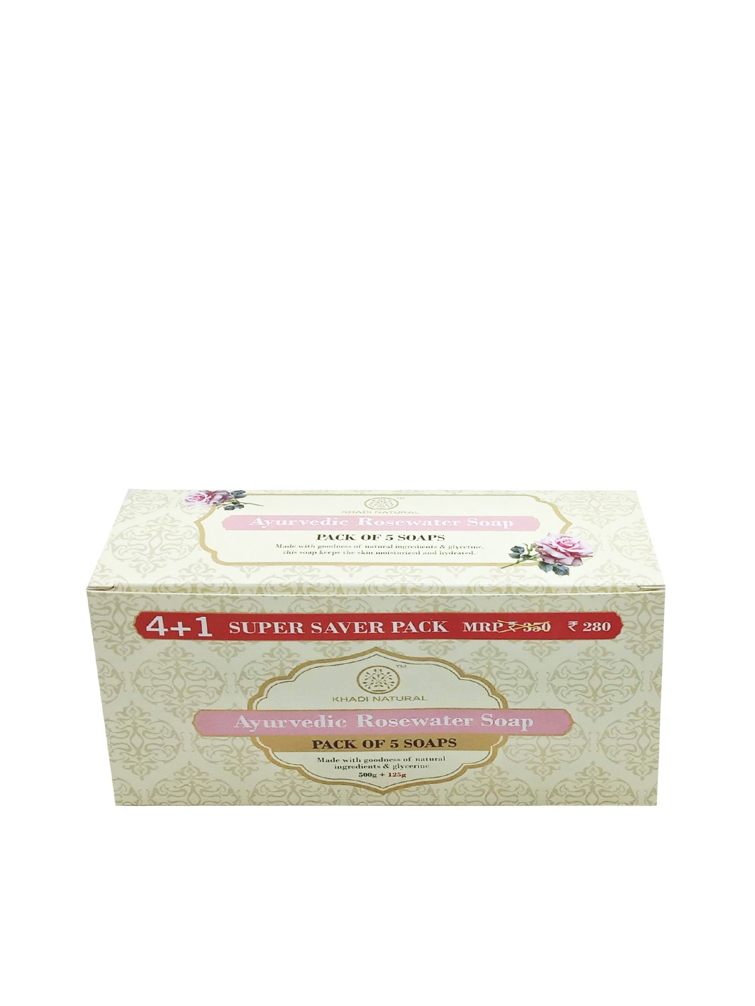 

Khadi Natural Rosewater Soap Super Saver Pack 4+1- 625 gm, Beige