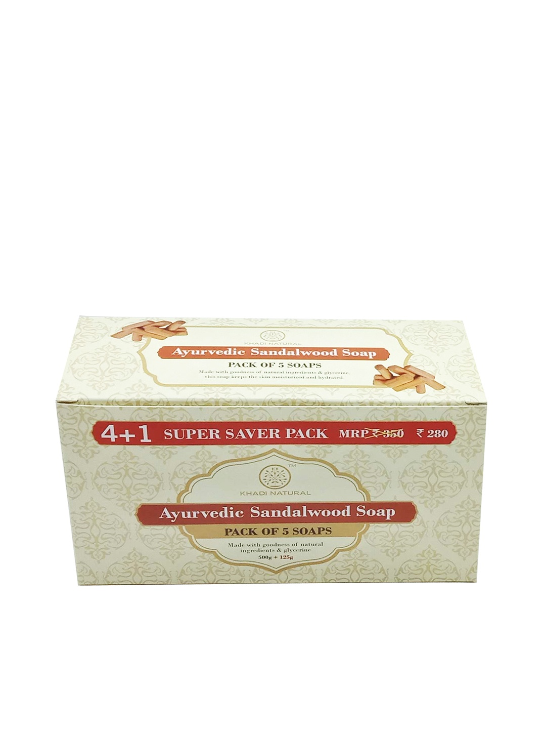 

Khadi Natural Herbal Sandalwood Soap Super Saver Pack 4+1- 625 gm, Beige