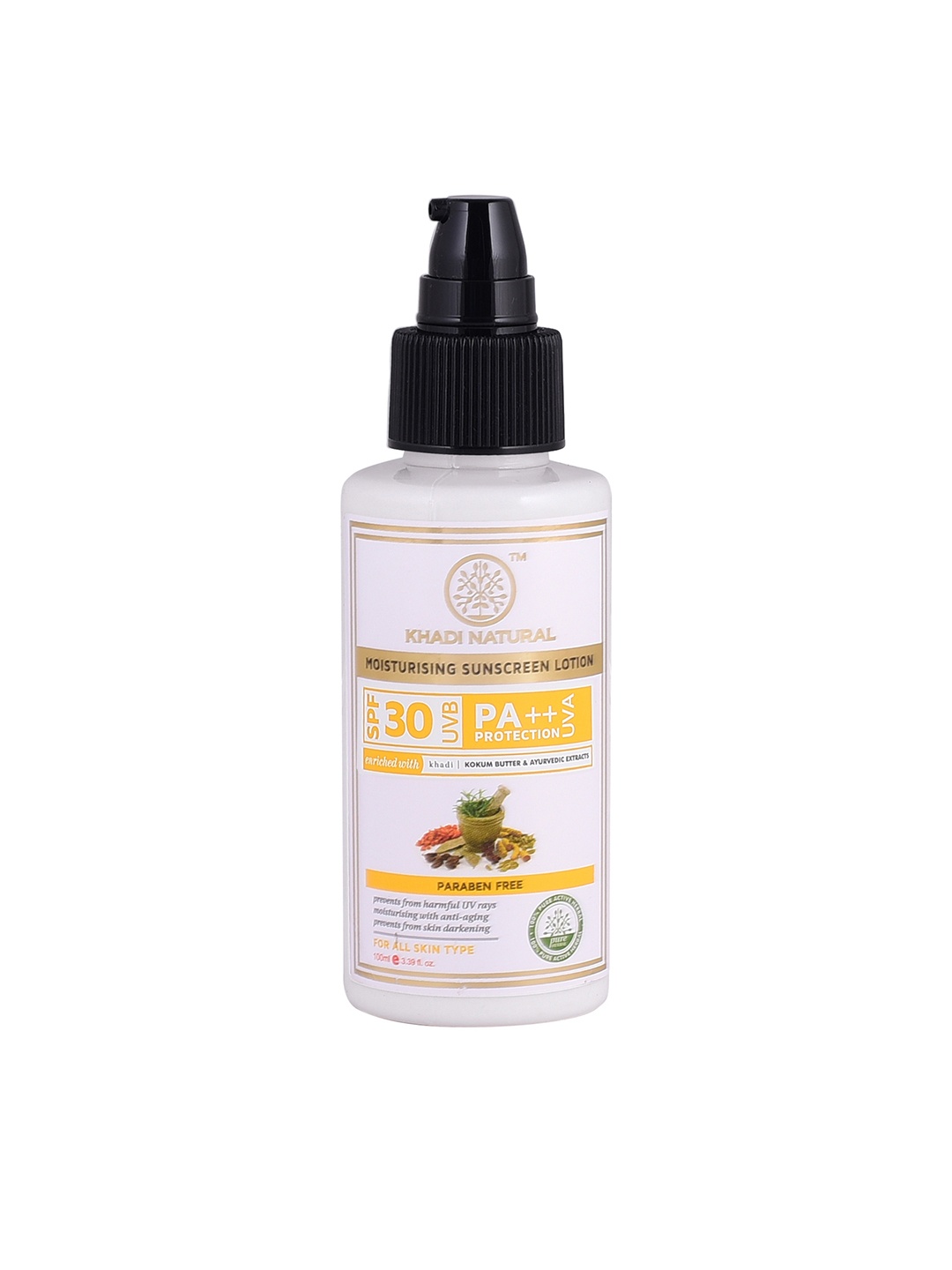 

Khadi Natural Herbal SPF 30 Moisturizing Sunscreen Lotion- 100 ml, White