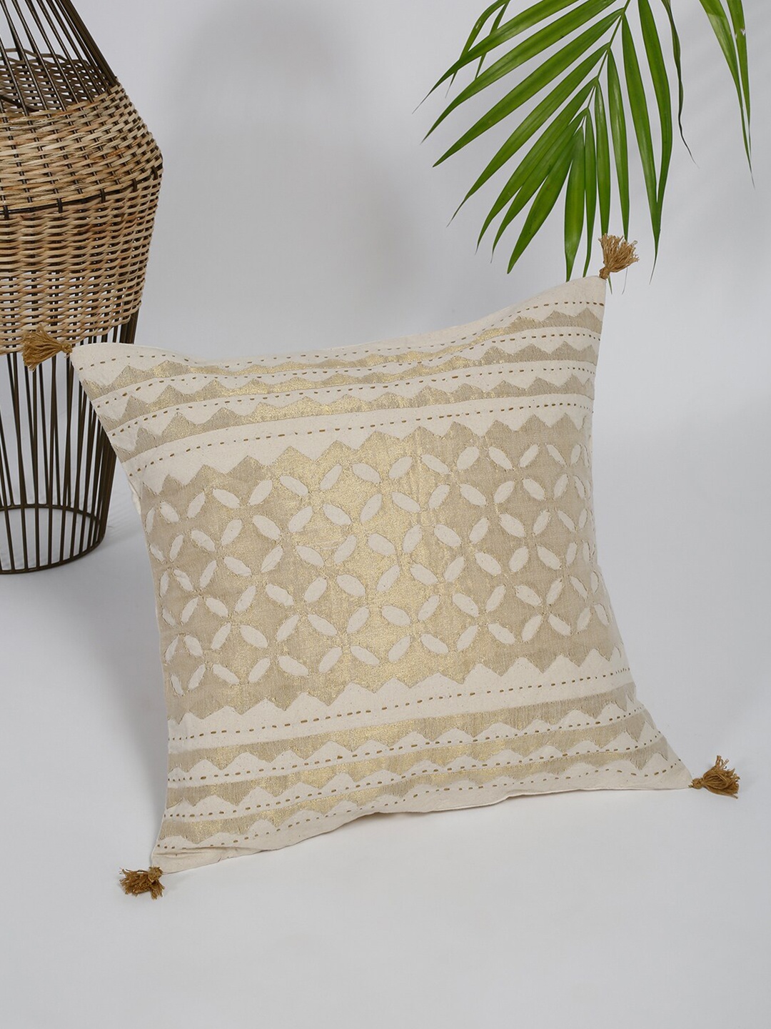 

Fabindia Geometric Square Cushion Covers, Off white