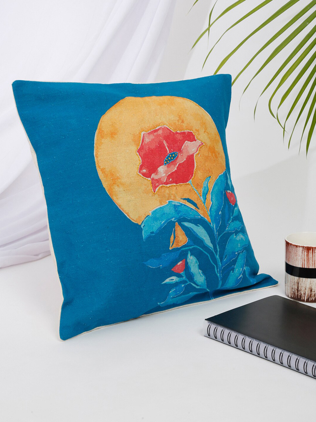 

Fabindia Blue & Mustard Floral Square Cushion Covers