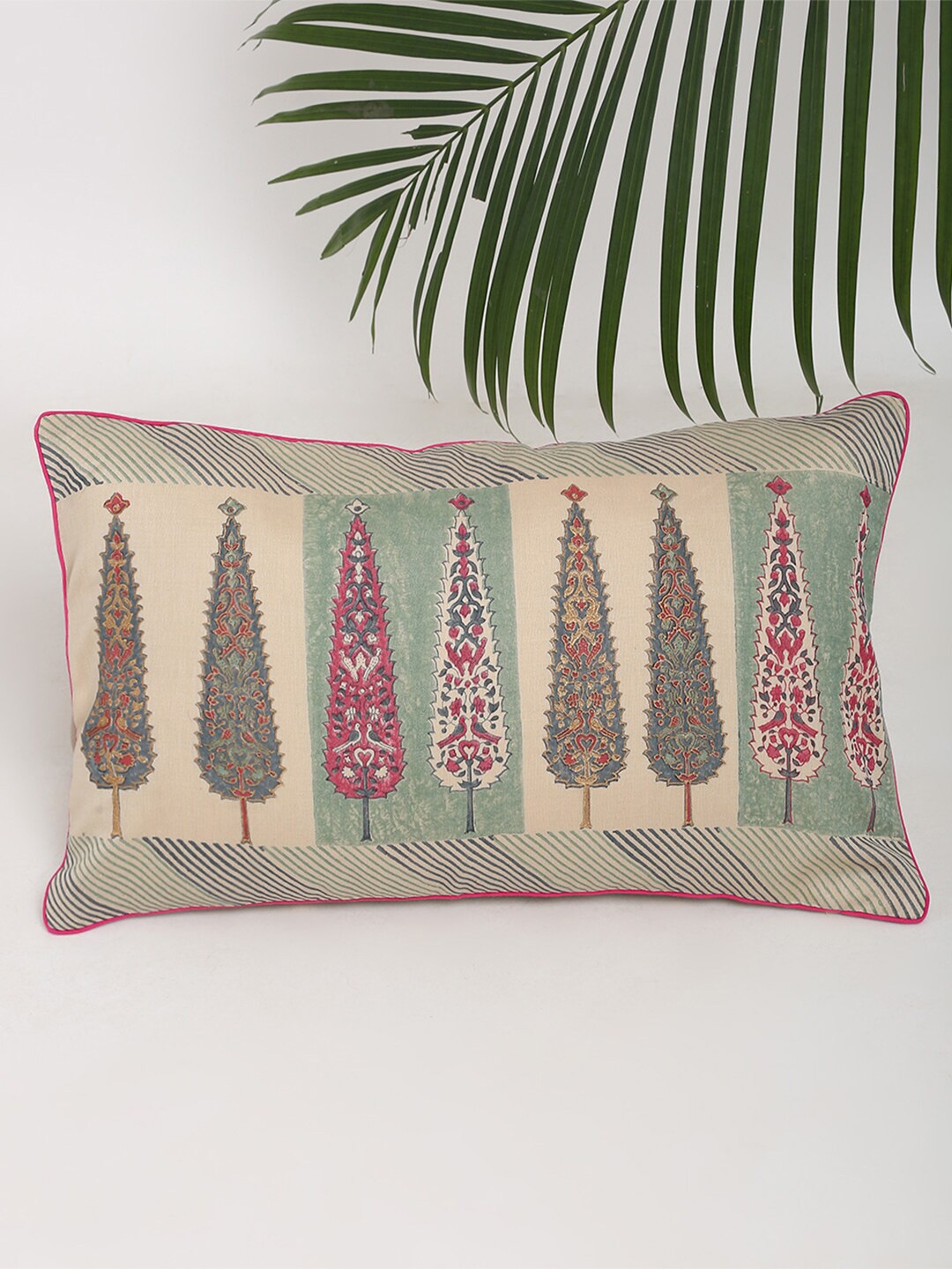 

Fabindia Beige & Green Floral Rectangle Cotton Silk Cushion Cover