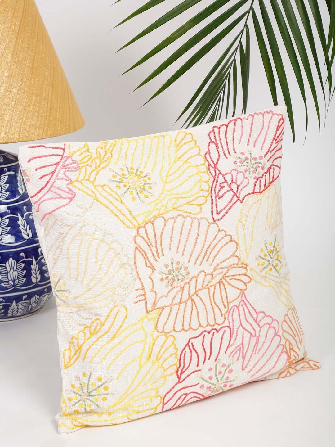 

Fabindia Off White & Red Floral Embroidered Cotton Square Cushion Covers