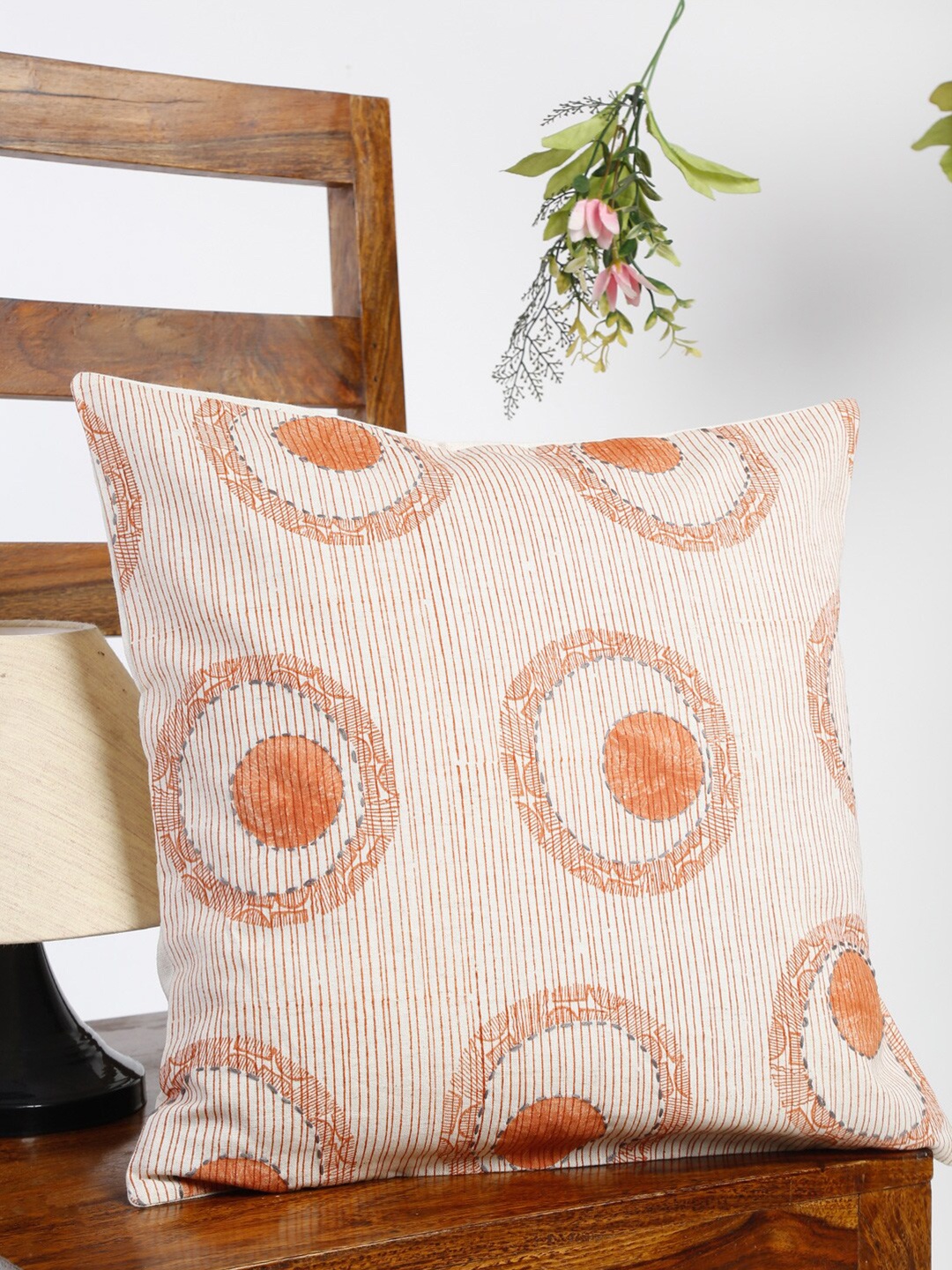 

Fabindia White & Orange Geometric Square Cushion Covers