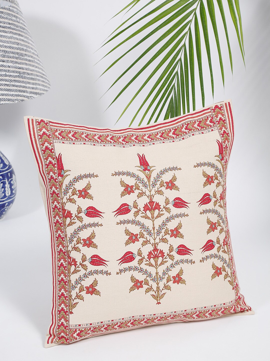 

Fabindia Off White & Red Floral Square Cushion Covers