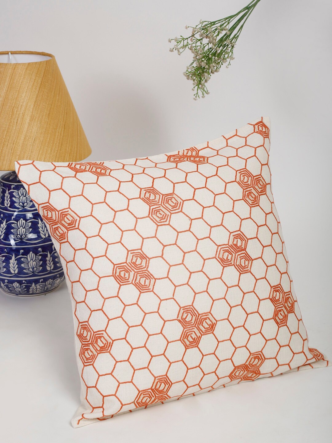 

Fabindia Off White & Rust Geometric Square Cushion Covers