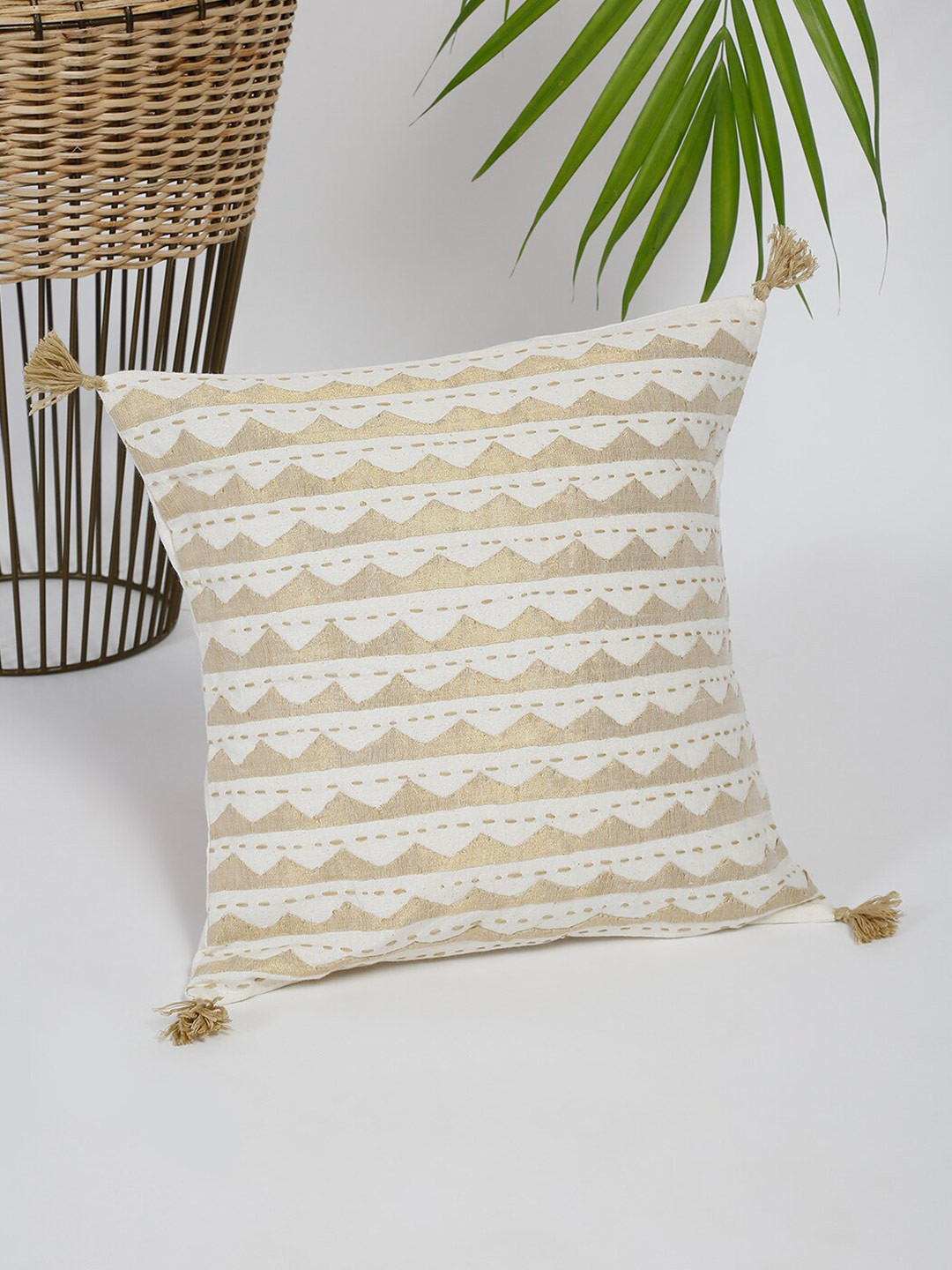 

Fabindia Off White & Gold-Toned Geometric Cotton Square Cushion Covers