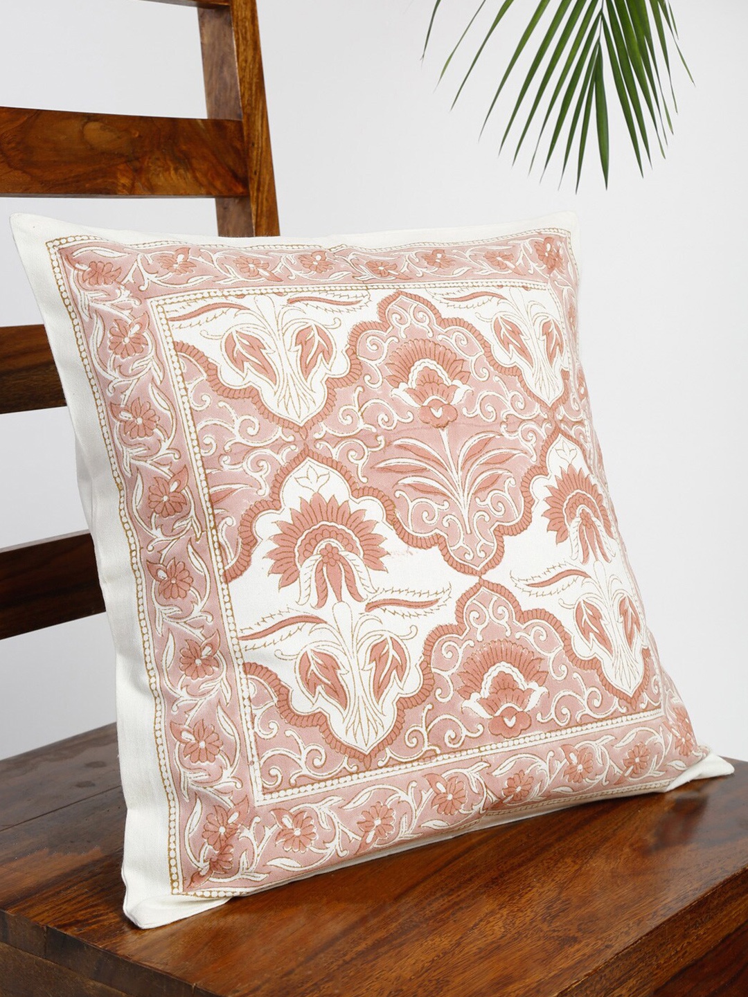 

Fabindia Coral & White Ethnic Motifs Cotton Square Cushion Cover