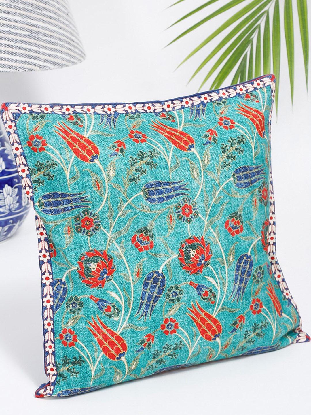 

Fabindia Teal & Red Floral Square Cushion Covers