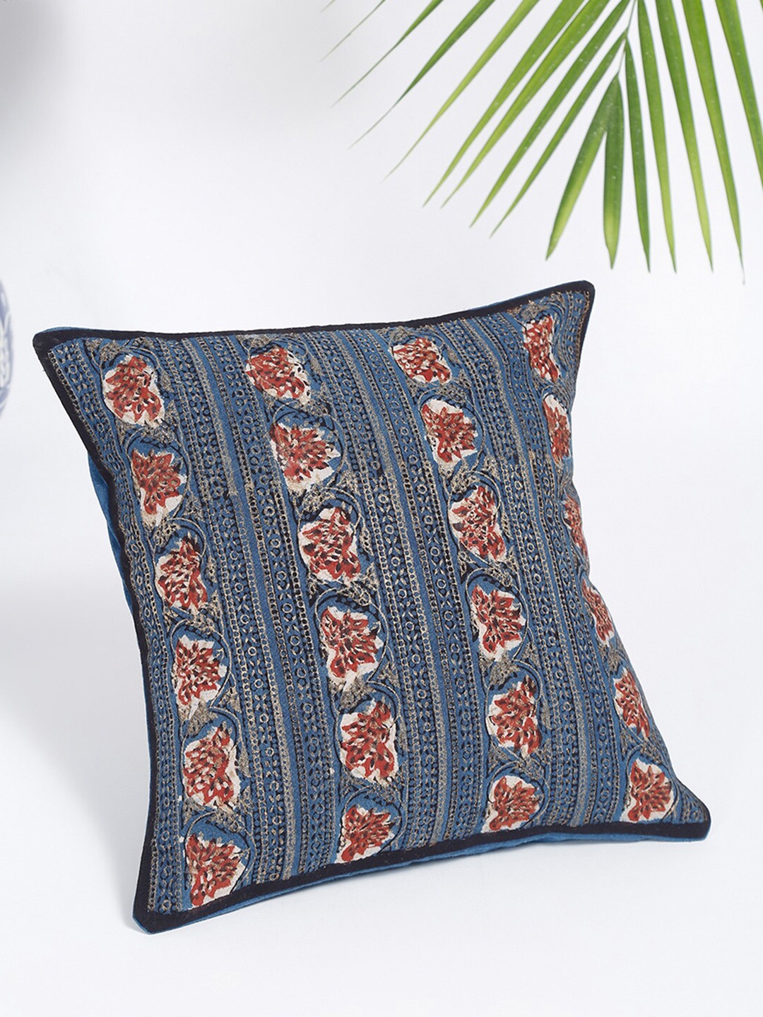 

Fabindia Navy Blue & Red Abstract Square Cushion Covers