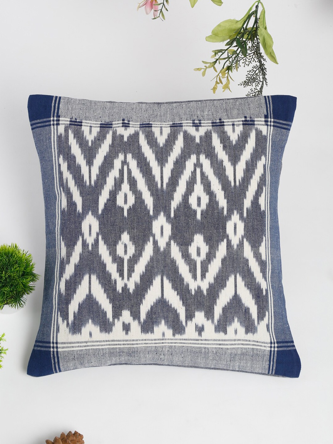 

Fabindia Off White & Blue Abstract Square Cushion Covers