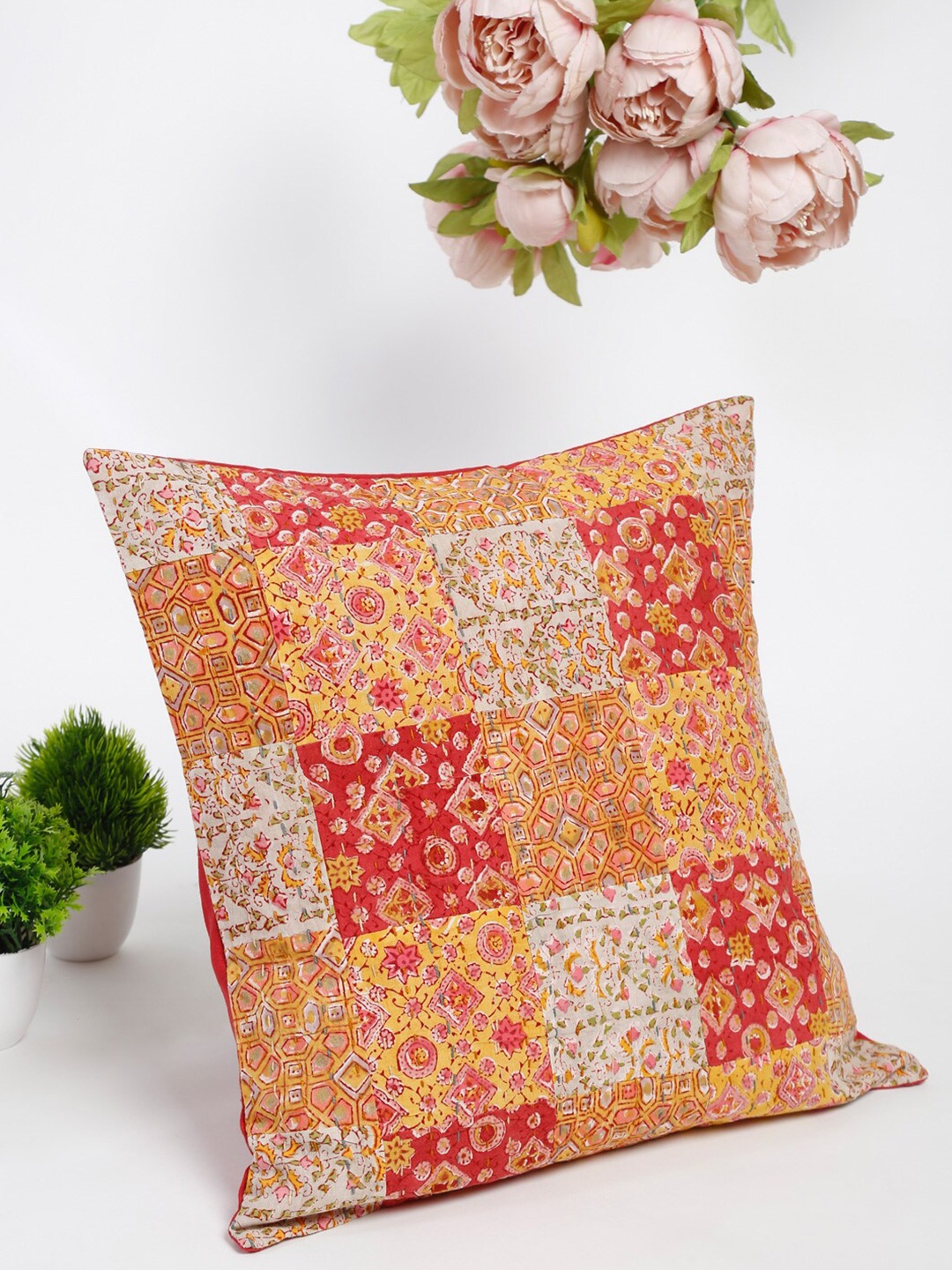 

Fabindia Fuchsia & Orange Floral Square Cushion Covers
