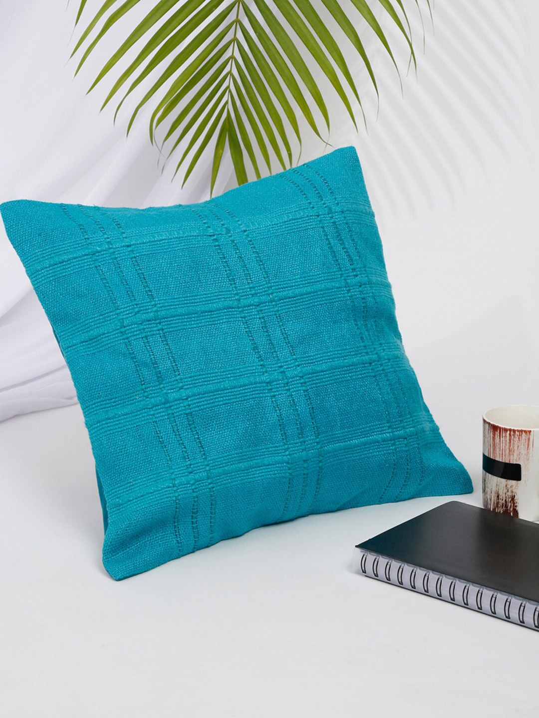 

Fabindia Teal Checked Linen Square Cushion Covers