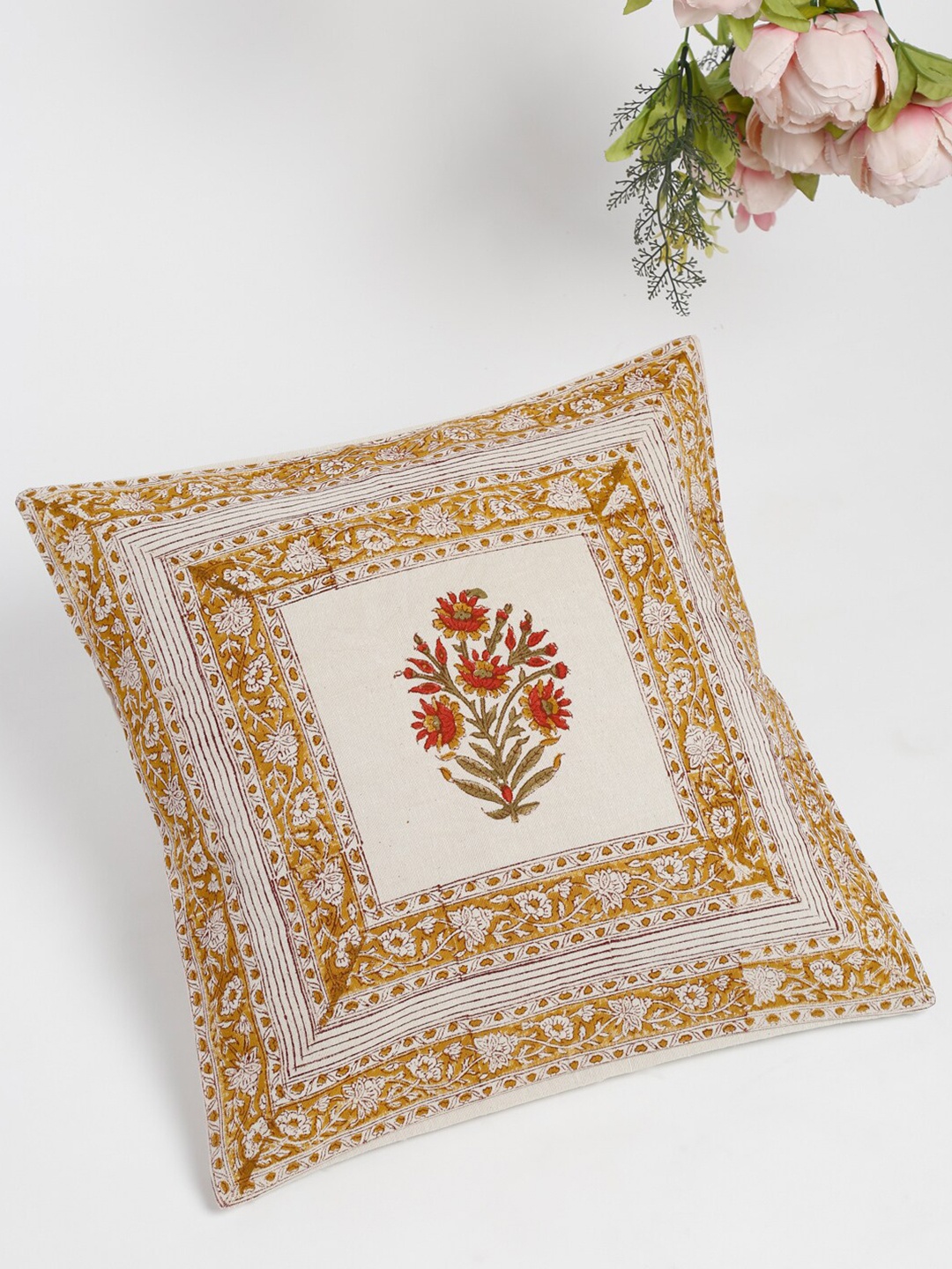 

Fabindia Beige & Yellow Floral Square Cushion Covers