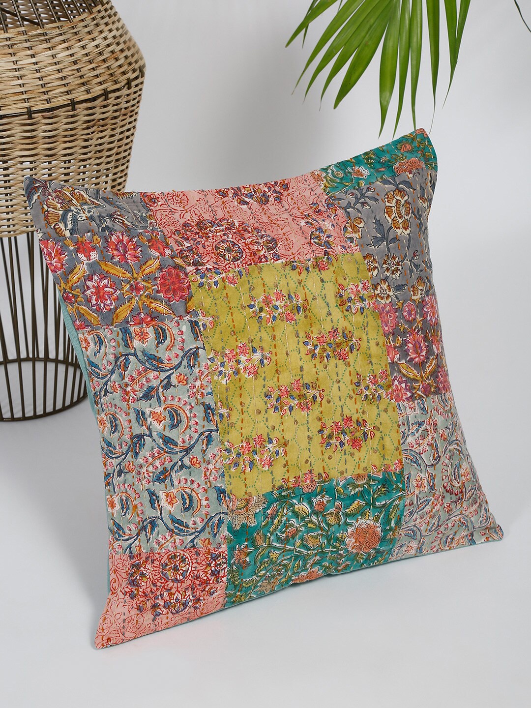 

Fabindia Pink & Green Ethnic Motifs Square Cushion Covers