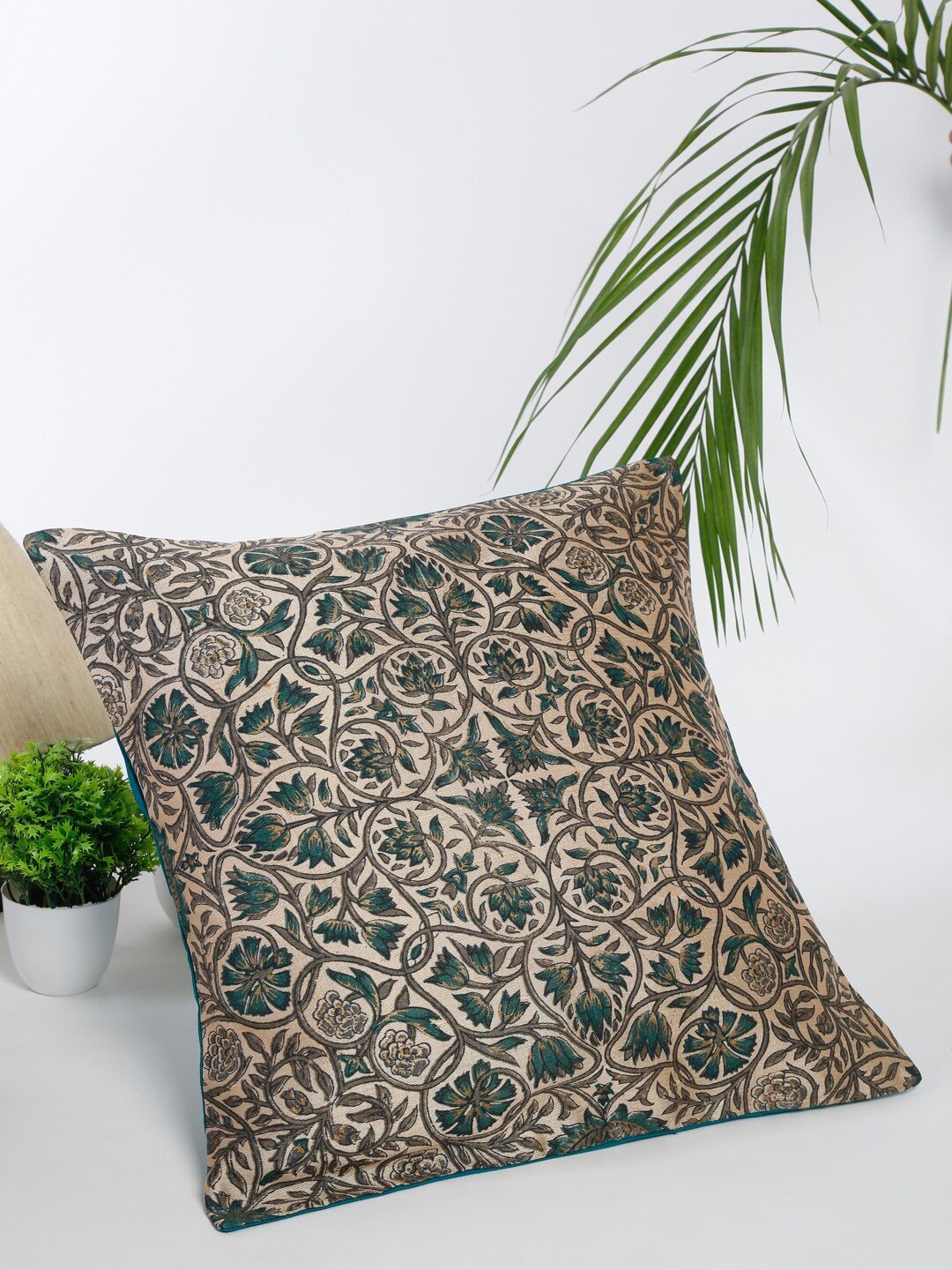 

Fabindia Beige & Teal Ethnic Motifs Square Cushion Covers