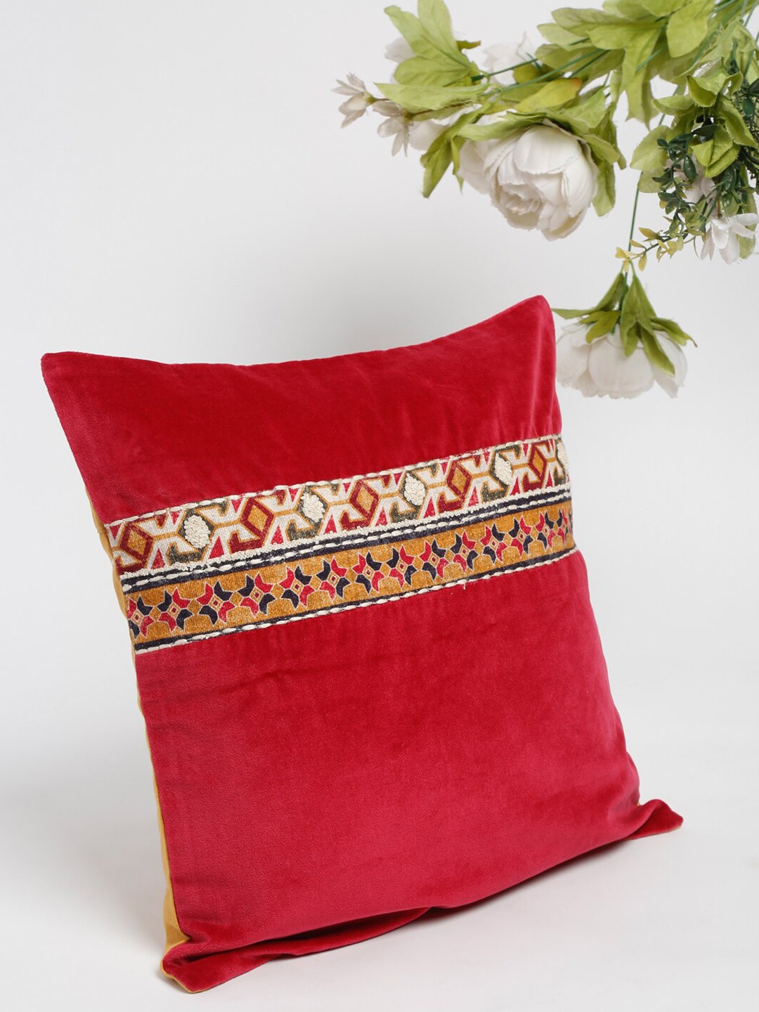 

Fabindia Fuchsia & Mustard Ethnic Motifs Square Cushion Covers