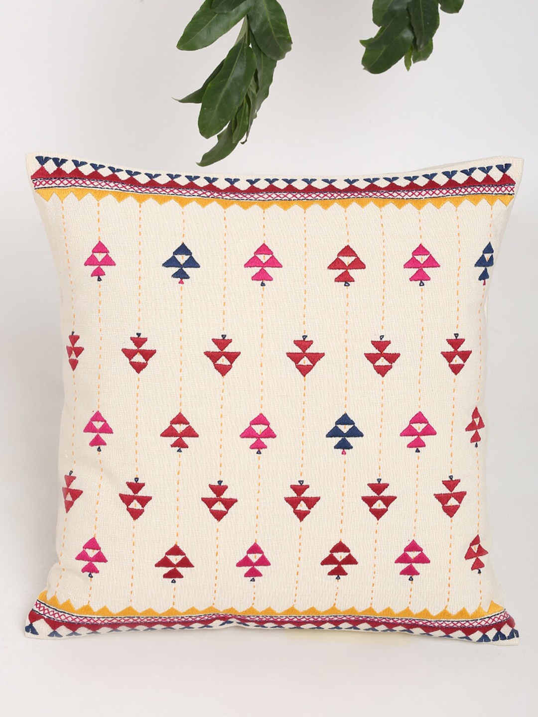 

Fabindia Red & Off White Ethnic Motifs Square Cotton Cushion Covers