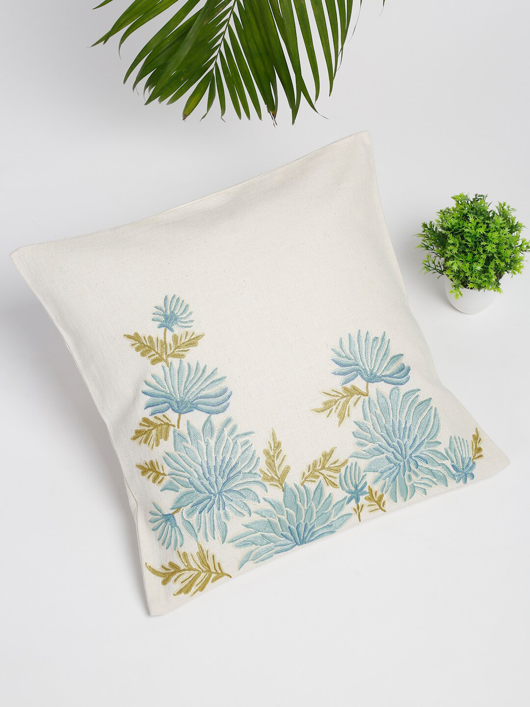 

Fabindia Off White & Blue Floral Square Cushion Covers