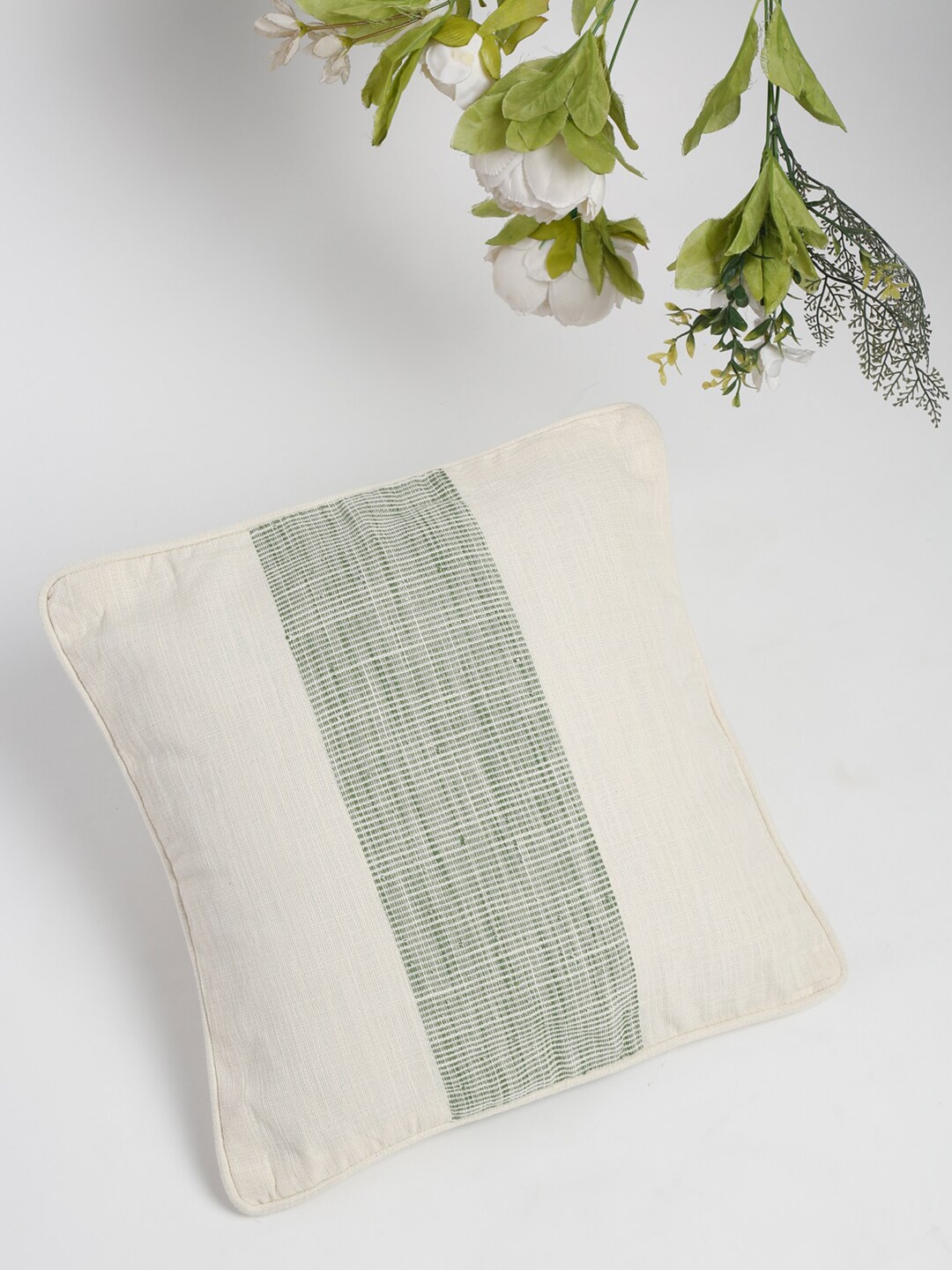 

Fabindia Off White & Green Square Cushion Covers
