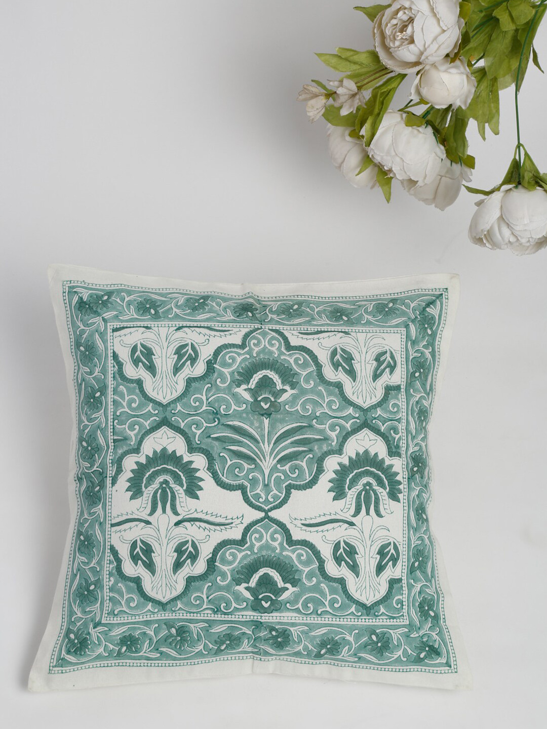 

Fabindia Teal & Off White Floral Square Cushion Covers