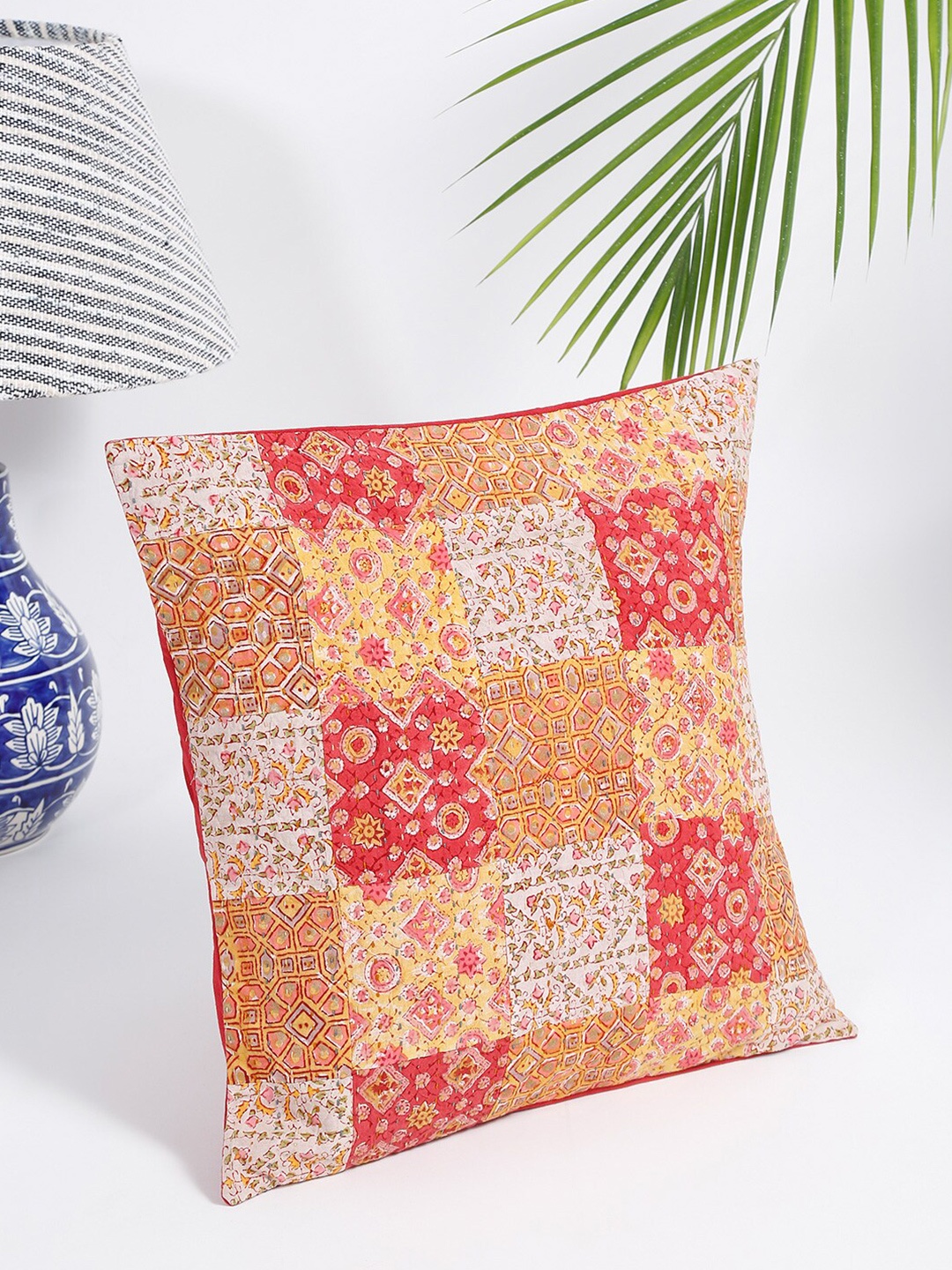 

Fabindia Fuchsia & Orange Ethnic Motifs Square Cotton Cushion Covers