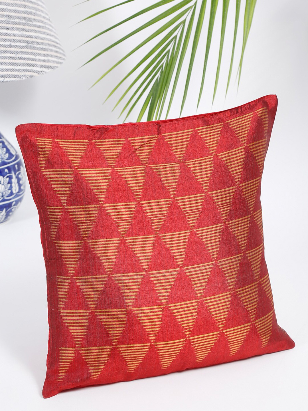 

Fabindia Rust & Beige Ikat Woven Silk Square Cushion Covers