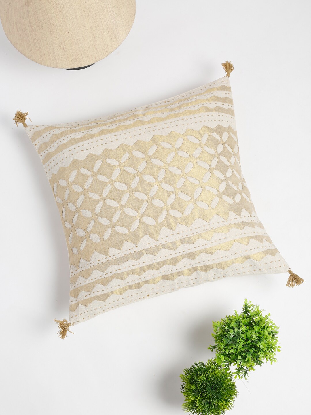 

Fabindia Off White & Gold-Toned Square Cushion Covers