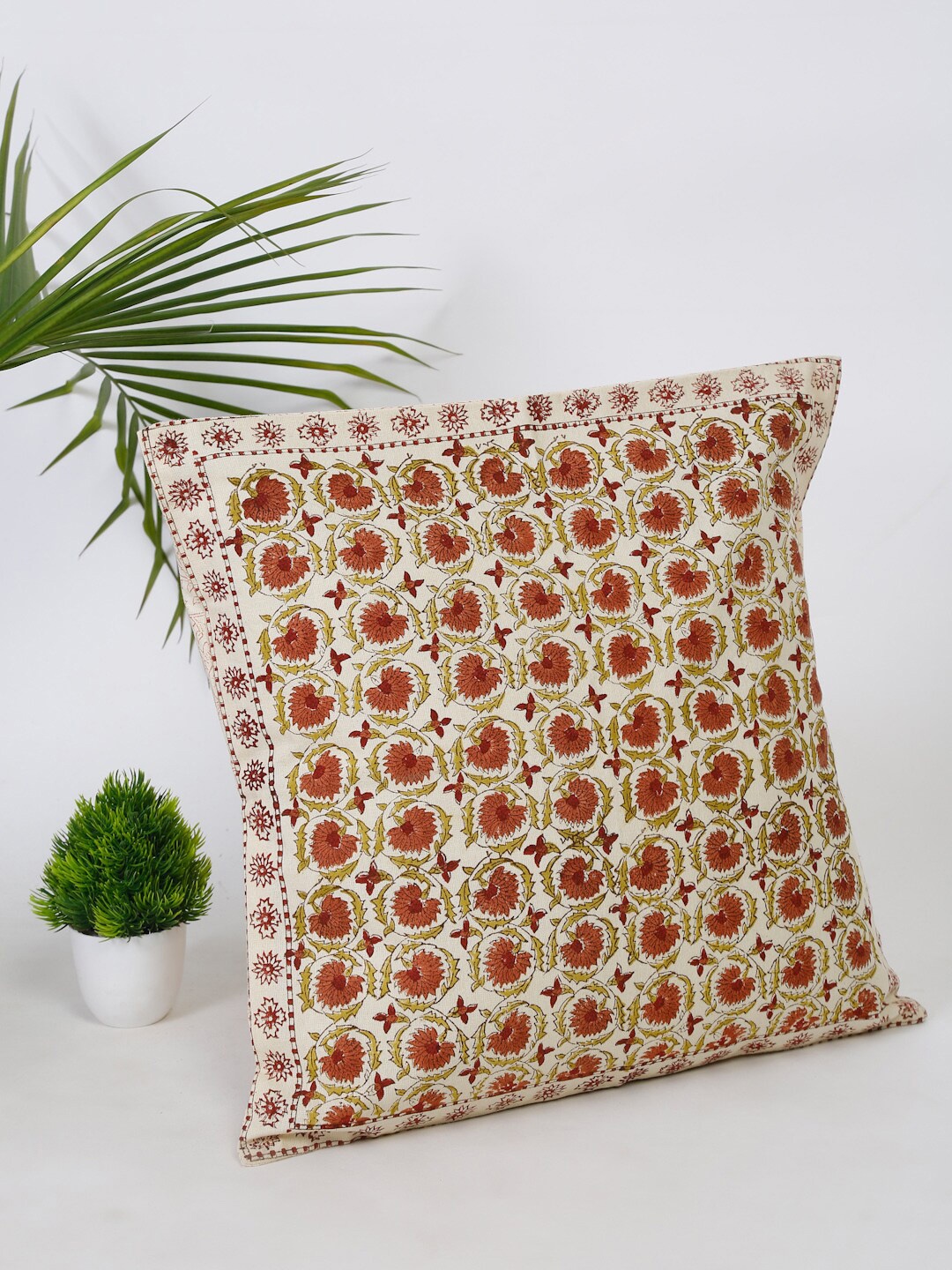 

Fabindia Rust & Beige Floral Square Cushion Covers