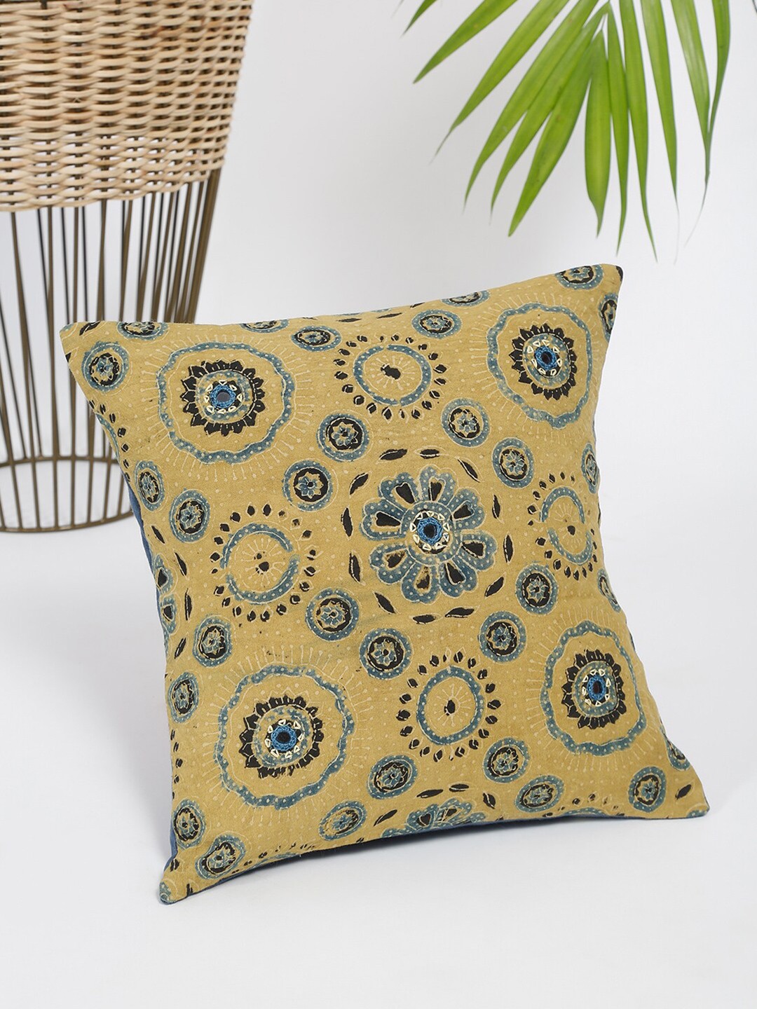 

Fabindia Yellow & Blue Ethnic Motifs Square Cushion Covers