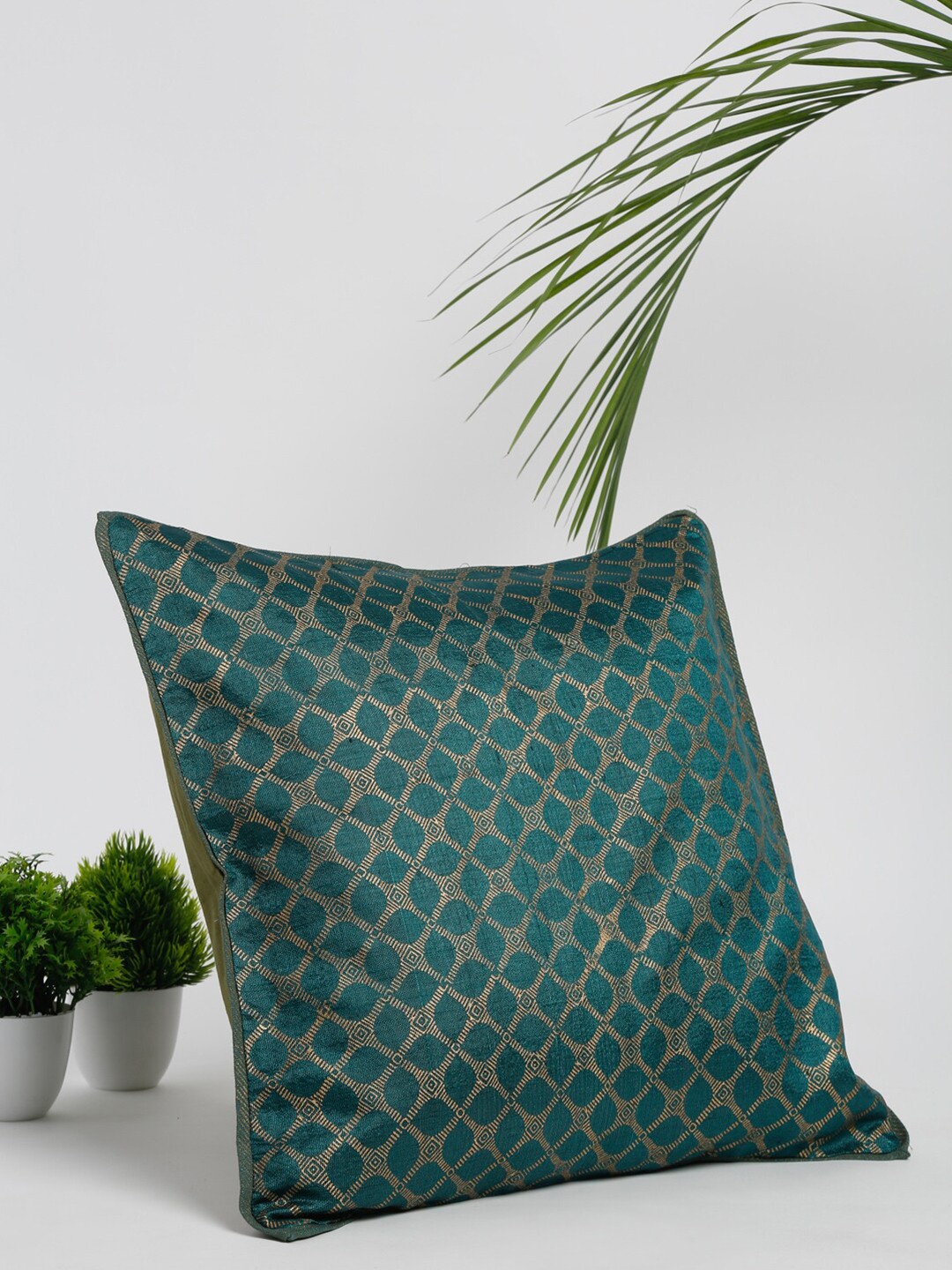 

Fabindia Teal & Gold-Toned Ethnic Motifs Square Cushion Covers