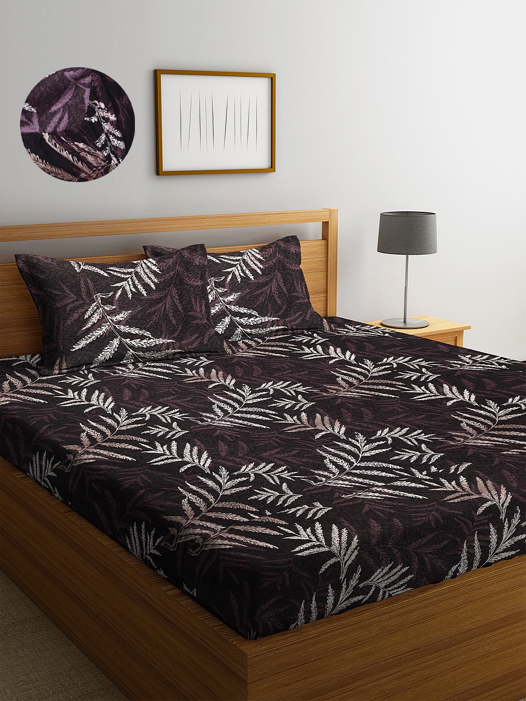 

Arrabi Brown & White Floral 300 TC King Bedsheet with 2 Pillow Covers