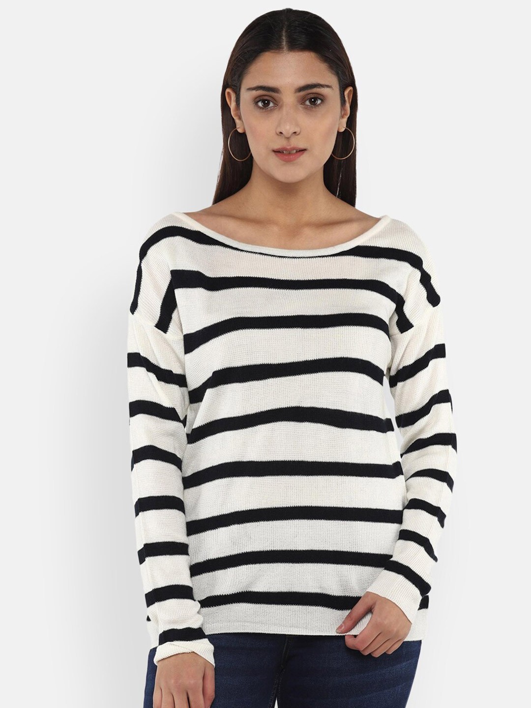 

LAMOURE BY RED CHIEF Women Navy Blue & White Striped Pullover